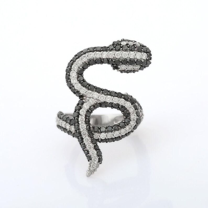For Sale:  Statement Genuine Diamond Snake Ring in 18kt Solid White Gold  2