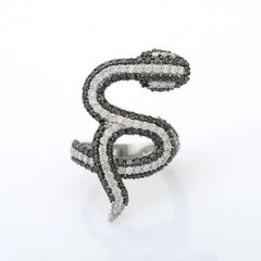 Statement Genuine Diamond Snake Ring in 18kt Solid White Gold