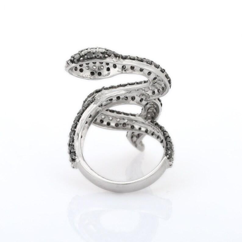 For Sale:  Statement Genuine Diamond Snake Ring in 18kt Solid White Gold  4