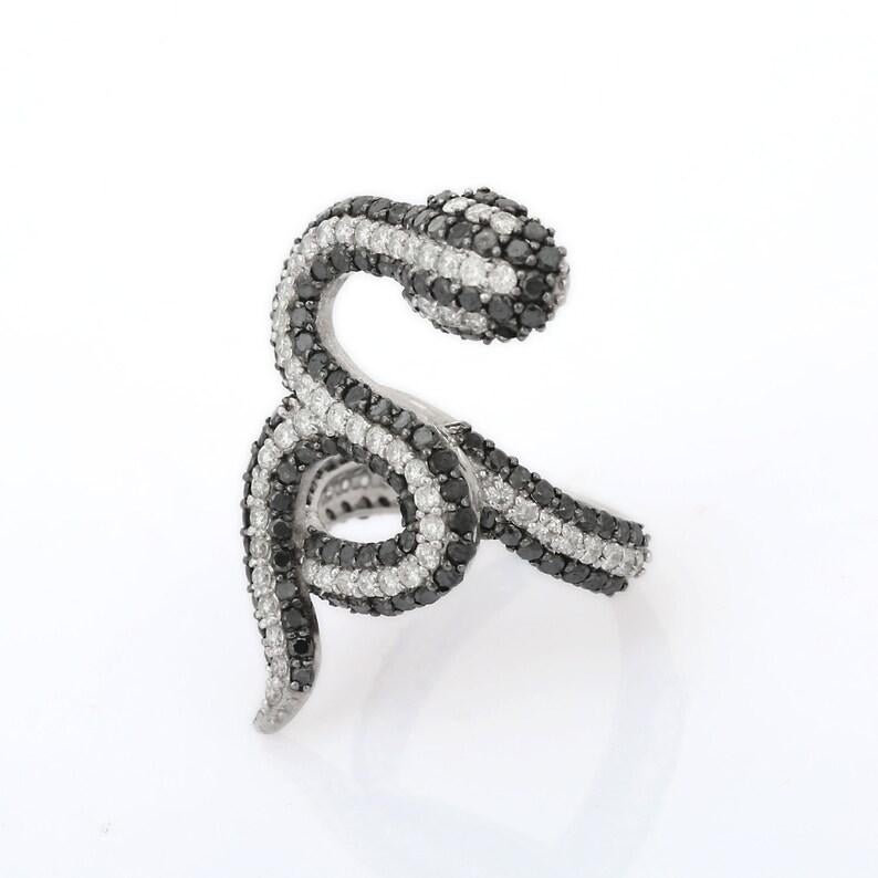 For Sale:  Statement Genuine Diamond Snake Ring in 18kt Solid White Gold  6
