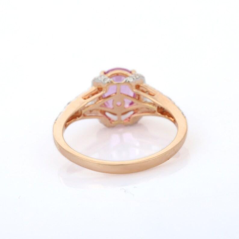 Im Angebot: Ring aus 18 Karat massivem Roségold mit echtem rosa Saphir und Diamant () 5