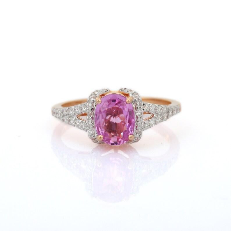 Im Angebot: Ring aus 18 Karat massivem Roségold mit echtem rosa Saphir und Diamant () 6