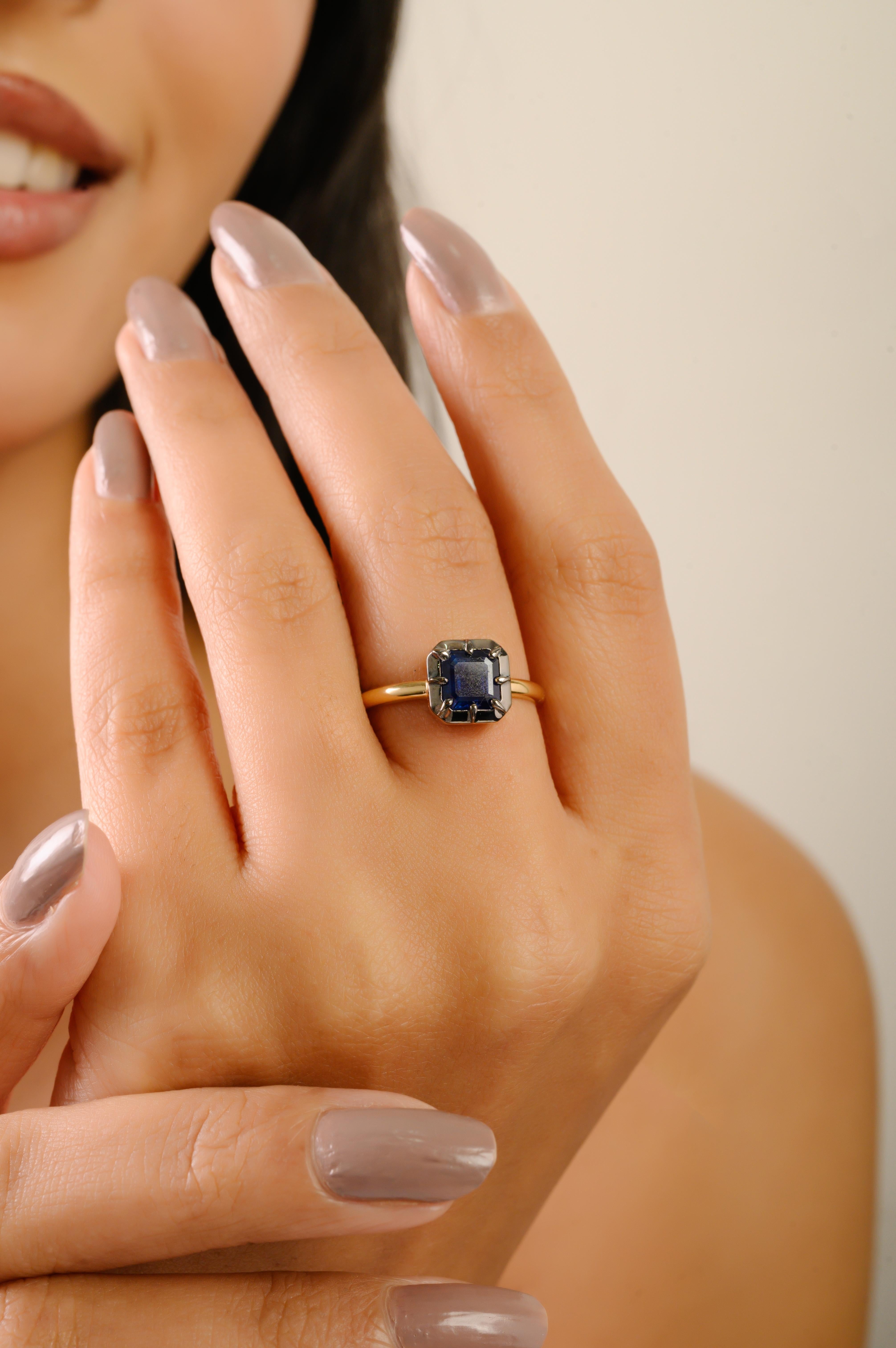 En venta: VR Jewels Anillo solitario de zafiro azul en oro amarillo macizo de 18 quilates y 1,33 quilates de corte Asscher  4