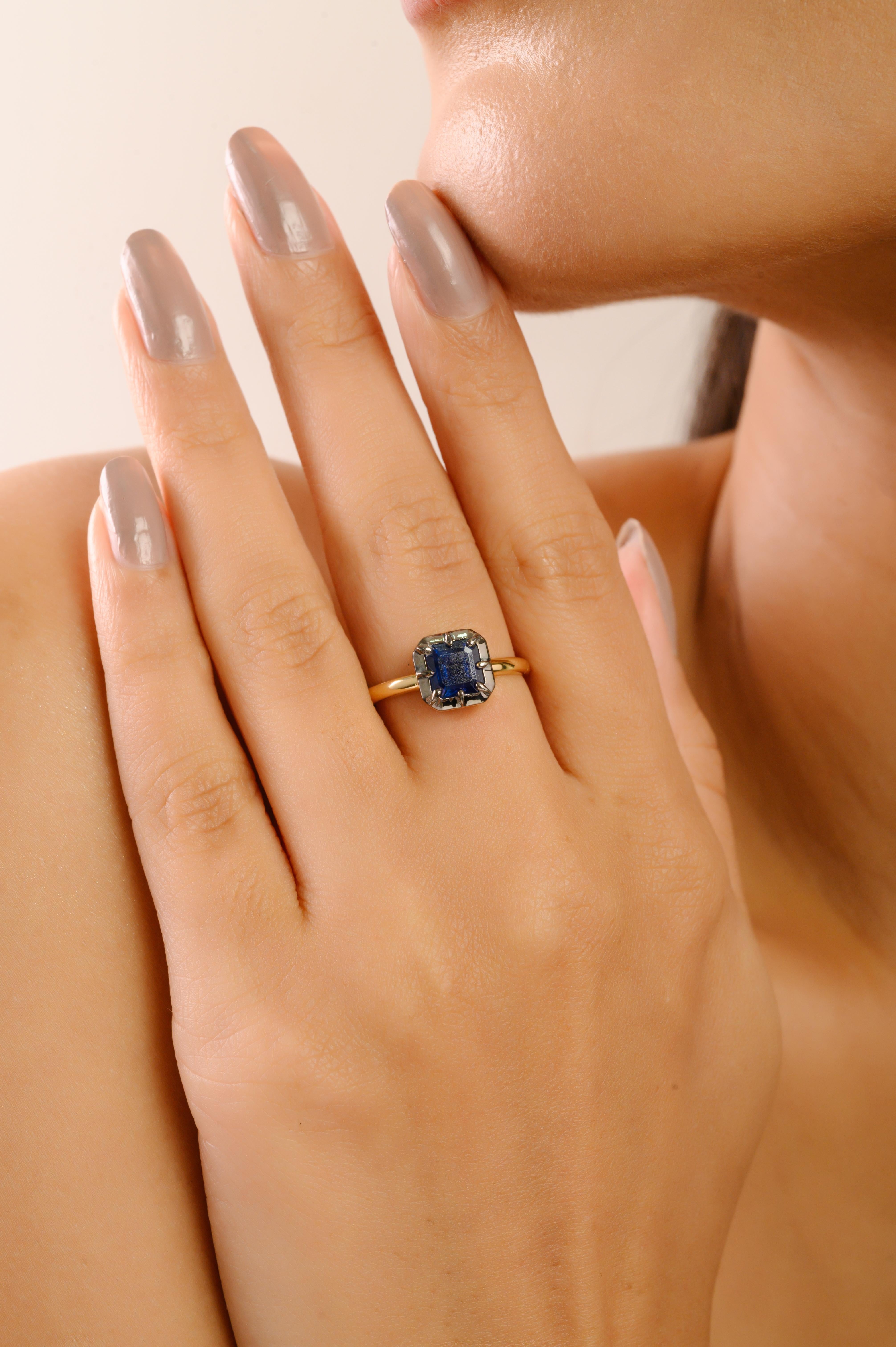 En venta: VR Jewels Anillo solitario de zafiro azul en oro amarillo macizo de 18 quilates y 1,33 quilates de corte Asscher  8