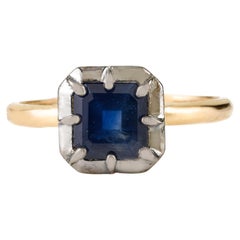 VR Jewels 18K Solid Yellow Gold 1.33 Ct Asscher Cut Blue Sapphire Solitaire Ring