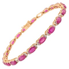 VR Jewels Bracciale da tennis in oro giallo massiccio 18 carati con rubino ovale e diamanti da 7,67 carati