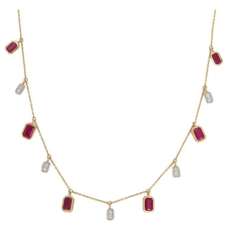 VR Jewels 18k massives Gelbgold Rubin-Diamant-Anhänger-Halskette Jahrestag- Present Damen im Angebot