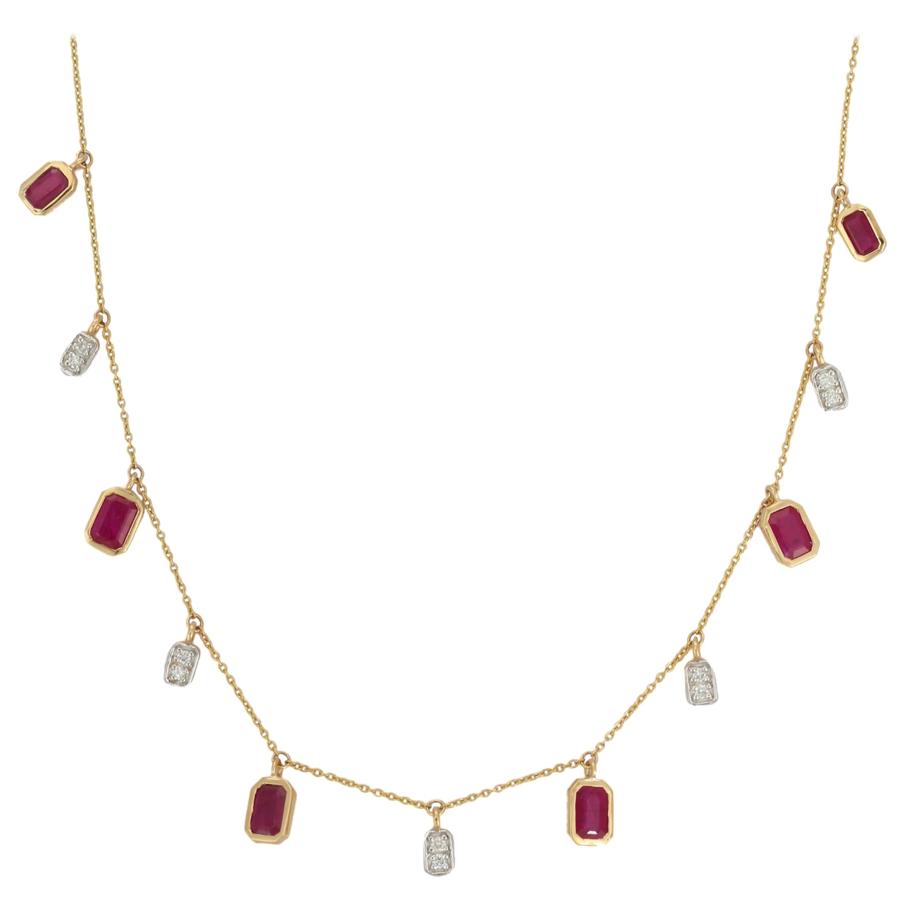 VR Jewels 18k Solid Yellow Gold Ruby Diamond Charm Necklace Anniversary Present