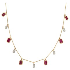 VR Jewels 18k Solid Yellow Gold Ruby Diamond Charm Necklace Anniversary Present