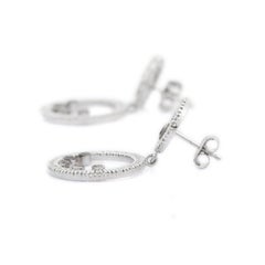 Black and White Diamond Circle Dangle Earrings in 18k White Gold
