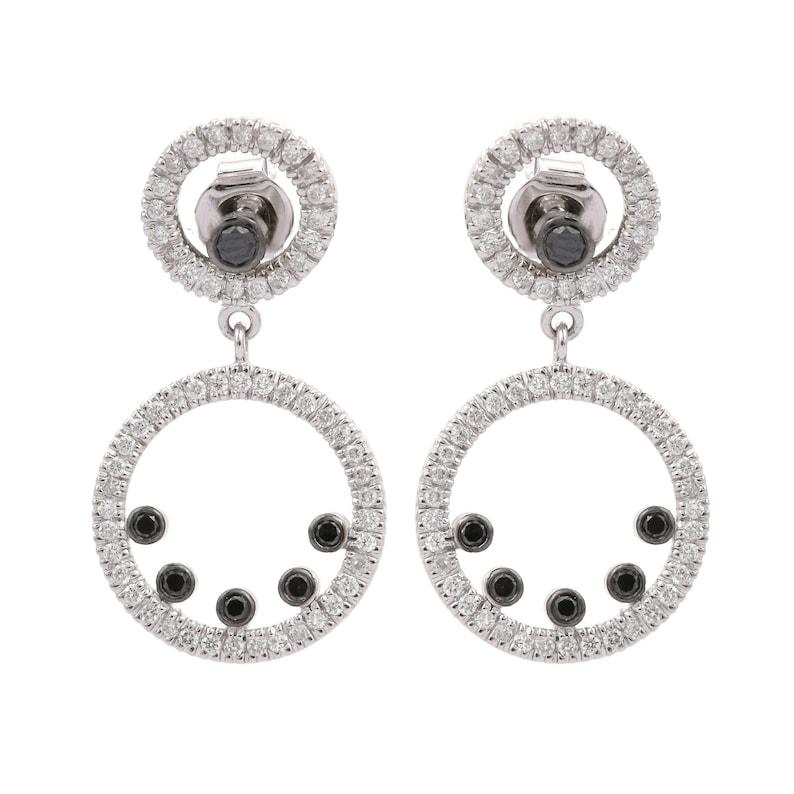 Art Deco Black and White Diamond Circle Dangle Earrings in 18k White Gold For Sale