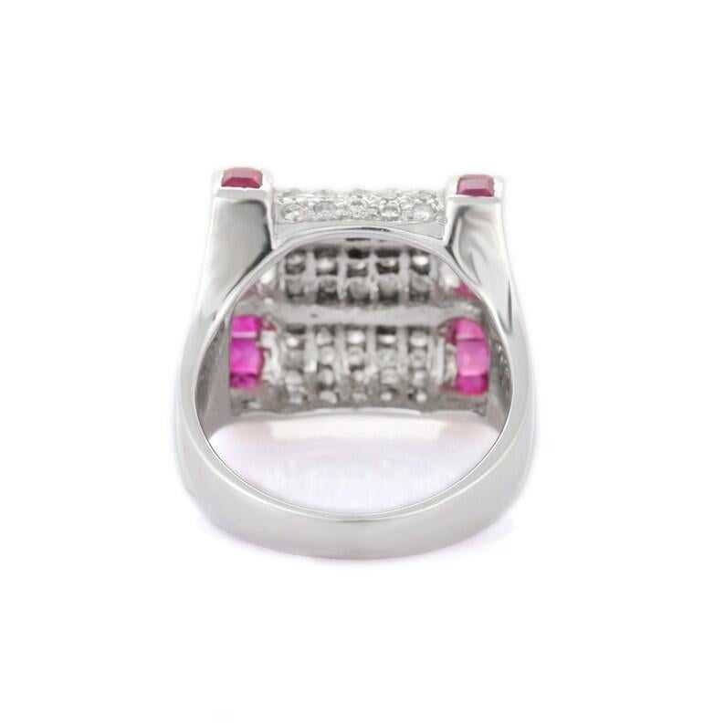For Sale:  Diamond and Ruby Cocktail Ring in 18kt Solid White Gold Statement Ring 5