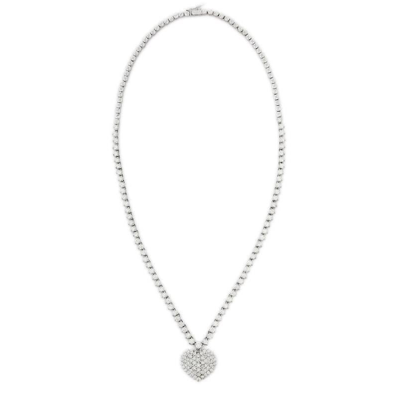  Superbe collier cœur en or blanc massif 18 carats avec diamants de 5,5 carats poids total Neuf - En vente à Houston, TX