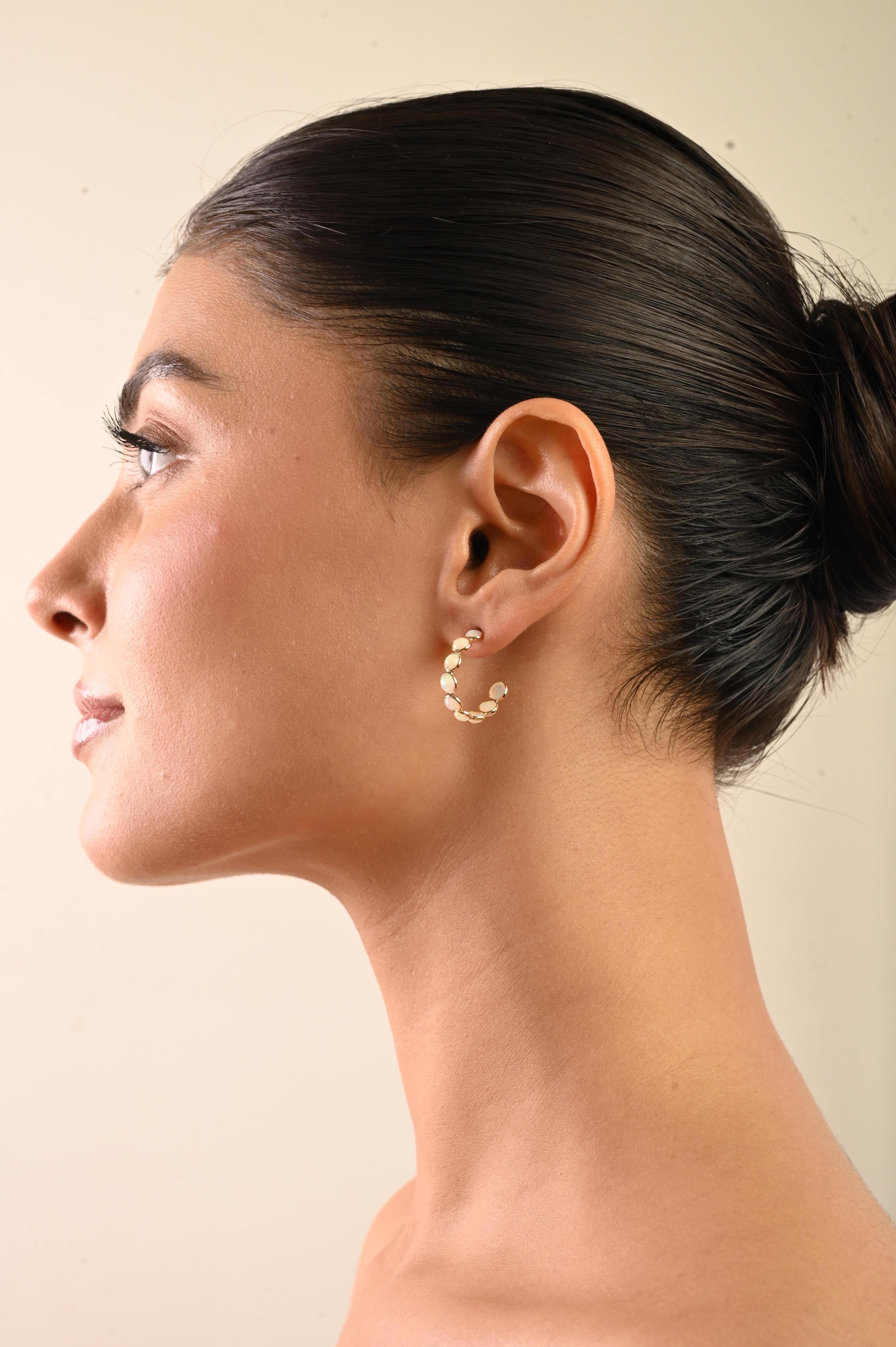 VR Jewels Boucles d'oreilles en or jaune 18 carats avec cabochon d'opale naturelle pour femmes en vente 2