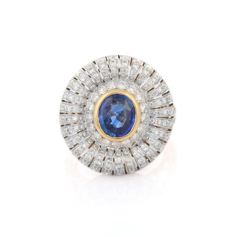 For Sale:   Unique Diamond and Blue Sapphire Cocktail Ring in 18k Solid Yellow Gold 3