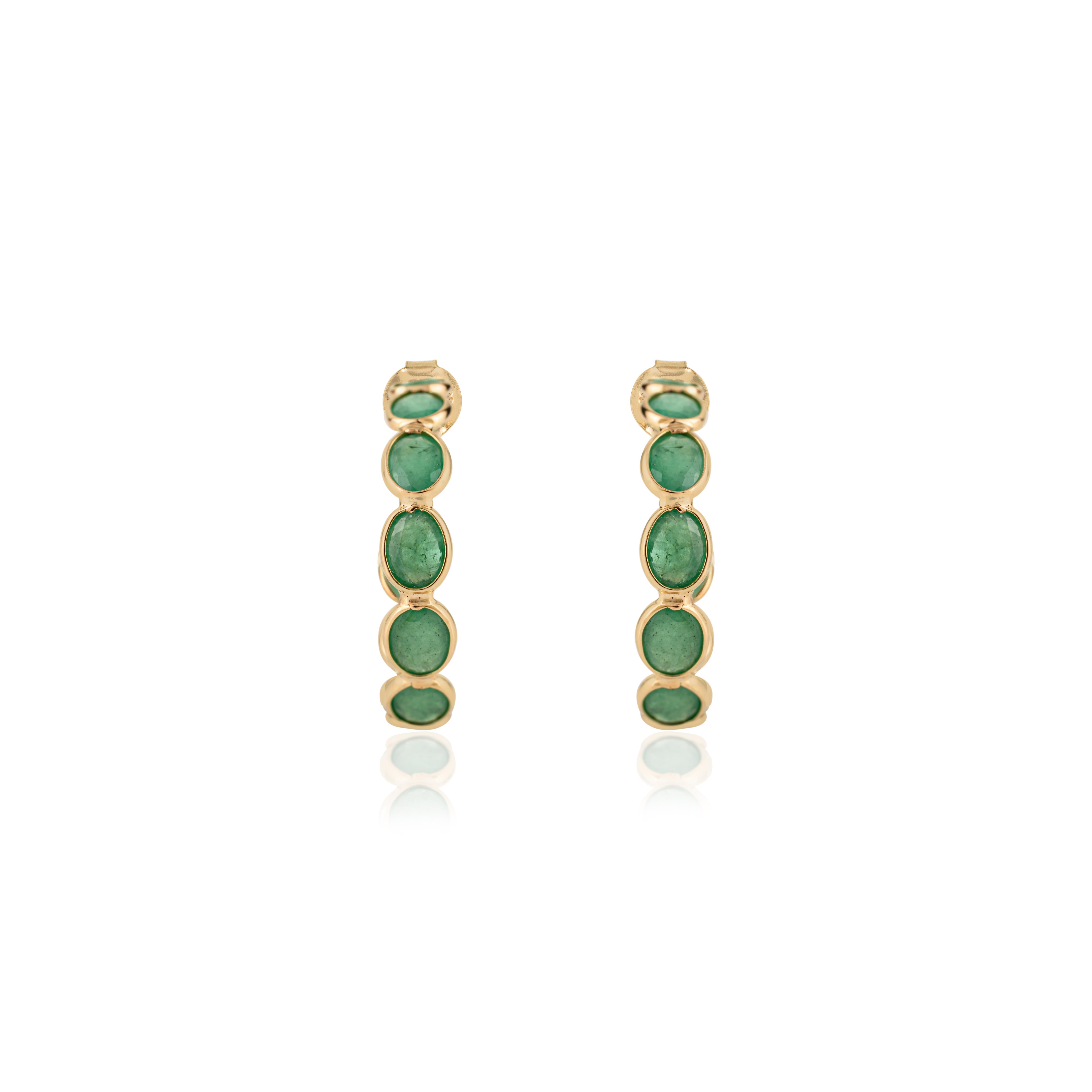 Moderne VR Jewels Boucles d'oreilles en or jaune 18K avec émeraude ovale de 4,20 ct Cadeau de Noël en vente