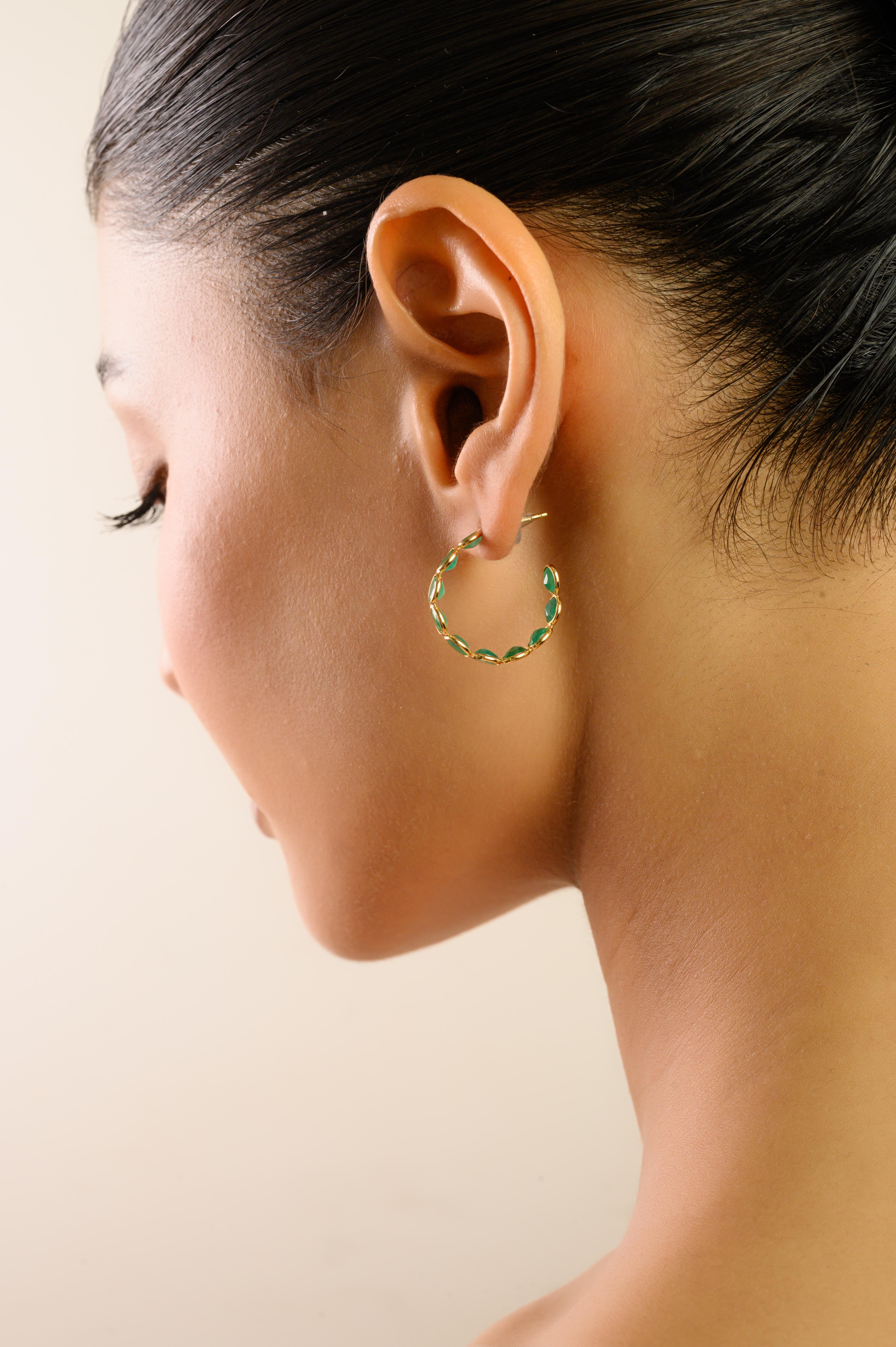 VR Jewels Boucles d'oreilles en or jaune 18K avec émeraude ovale de 4,20 ct Cadeau de Noël en vente 2