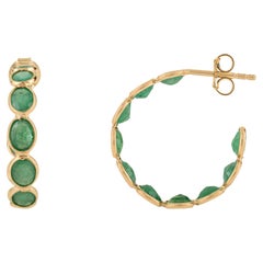 VR Jewels Orecchini a cerchio in oro giallo 18 carati con smeraldo ovale da 4,20 carati Regalo di Natale