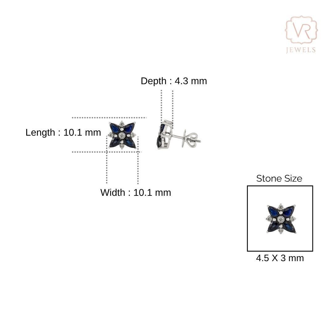 VR Jewels 1.9Ct Blue Sapphire & Diamond Floral Stud Ears in 14K White Gold (Boucles d'oreilles en or blanc 14K) en vente 4