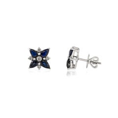 VR Jewels 1.9Ct Blue Sapphire
Diamond Floral Stud Ears in 14K White Gold (Boucles d
oreilles en or blanc 14K)