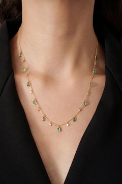 VR Jewels 2.4ct Octagon Emerald & Diamond Charm Necklace in 14K Solid Gold
