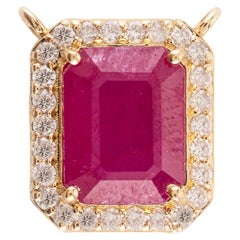 VR Jewels 2.96ct Ruby Diamond Halo Pendant in 18K Yellow Gold