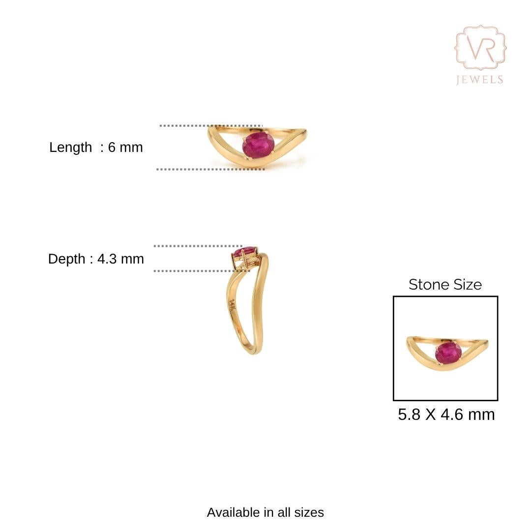 En venta: VR Jewels Anillo Onda Solitario de Rubí Natural de Corte Ovalado de 3,11 qt en Oro Amarillo de 14 quilates  10