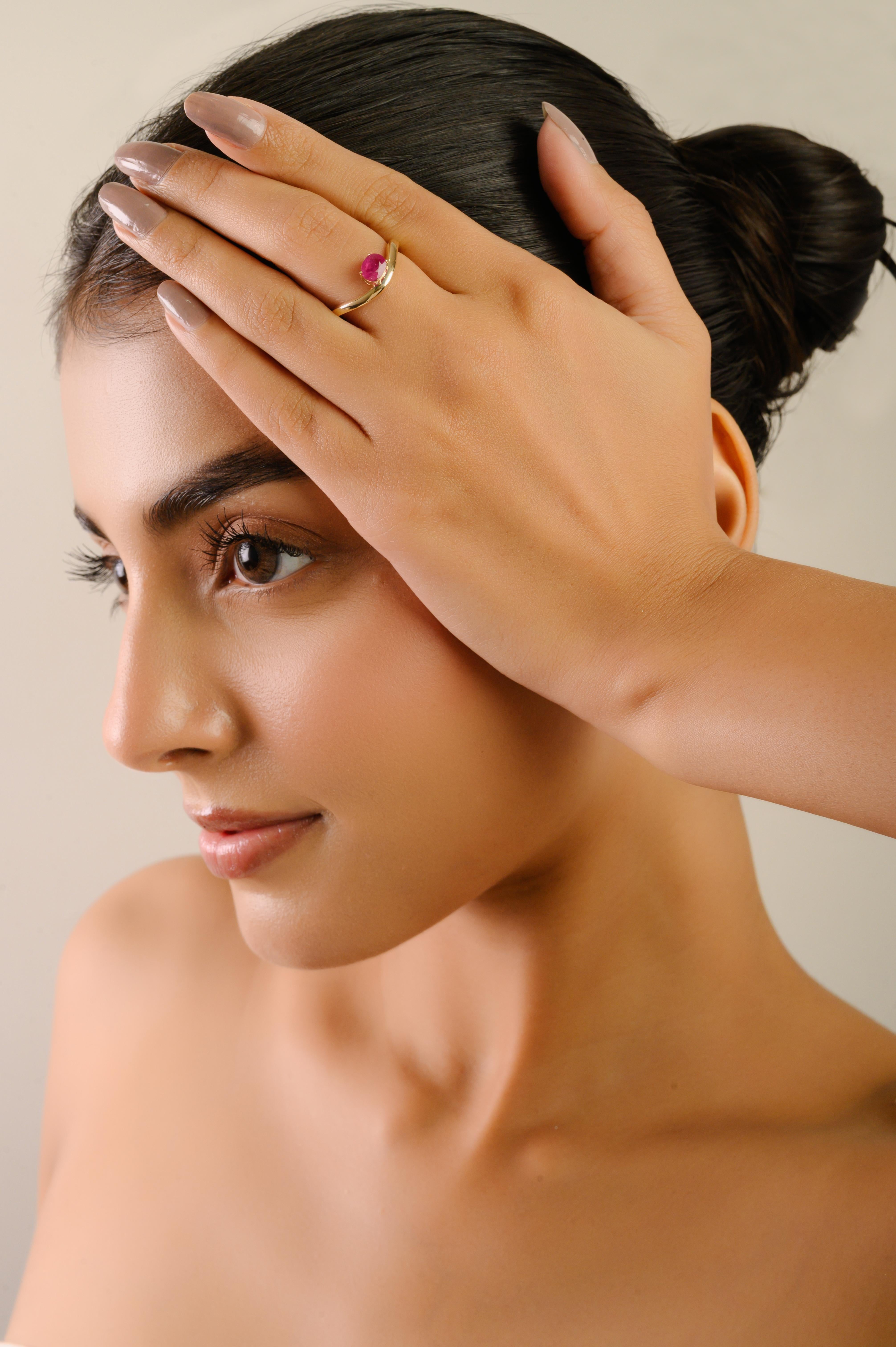 En venta: VR Jewels Anillo Onda Solitario de Rubí Natural de Corte Ovalado de 3,11 qt en Oro Amarillo de 14 quilates  8