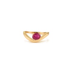 VR Jewels 3.11 Ct Oval Cut Natural Ruby Solitaire Wave Ring in 14K Yellow Gold
