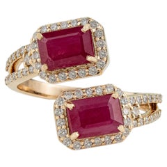 VR Jewels 3.16 Ct Mozambique Ruby Diamond Geometric Bypass Ring 14K Yellow Gold