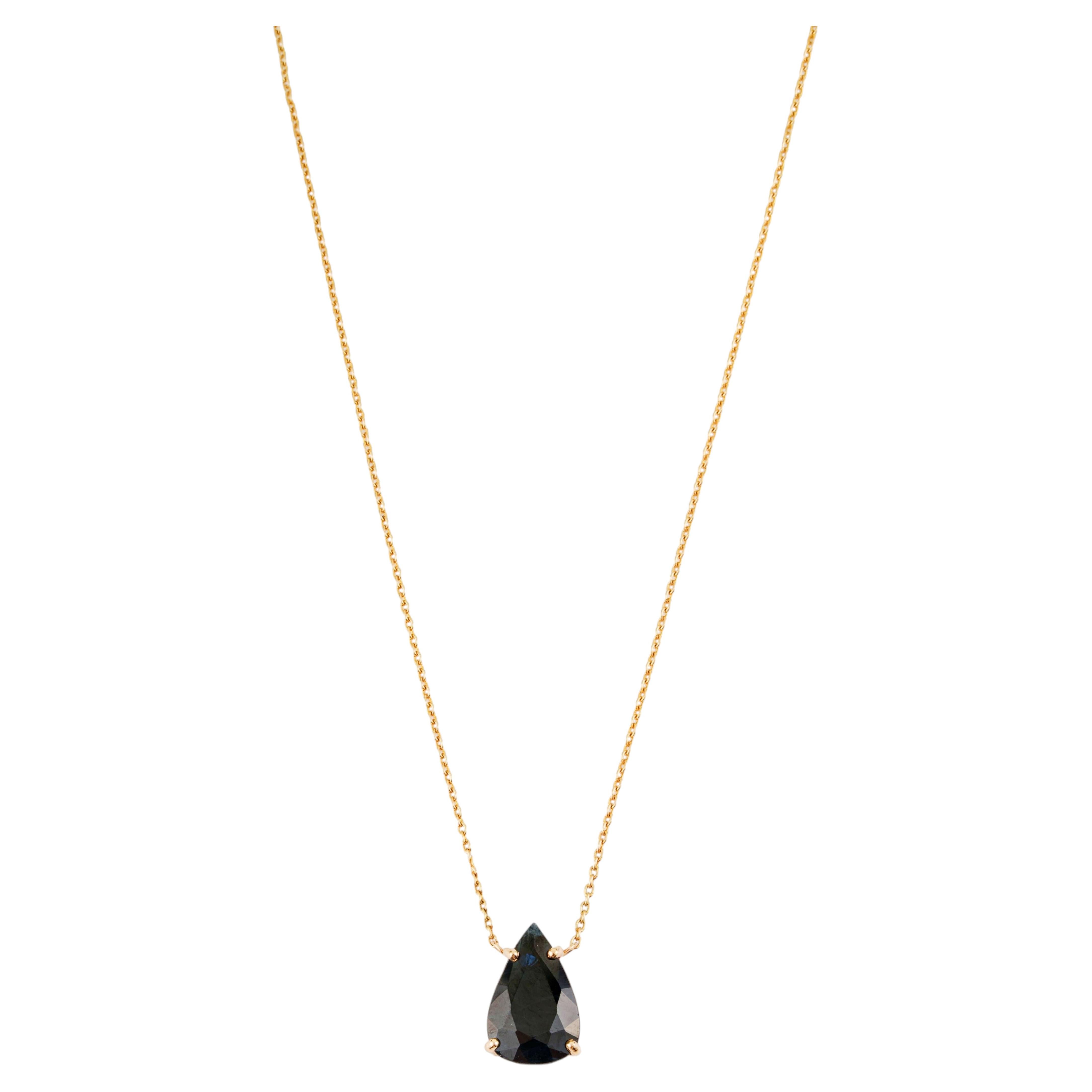 Collana VR Jewels con solitario a goccia con diamante nero da 3,22 carati in oro giallo 14 carati