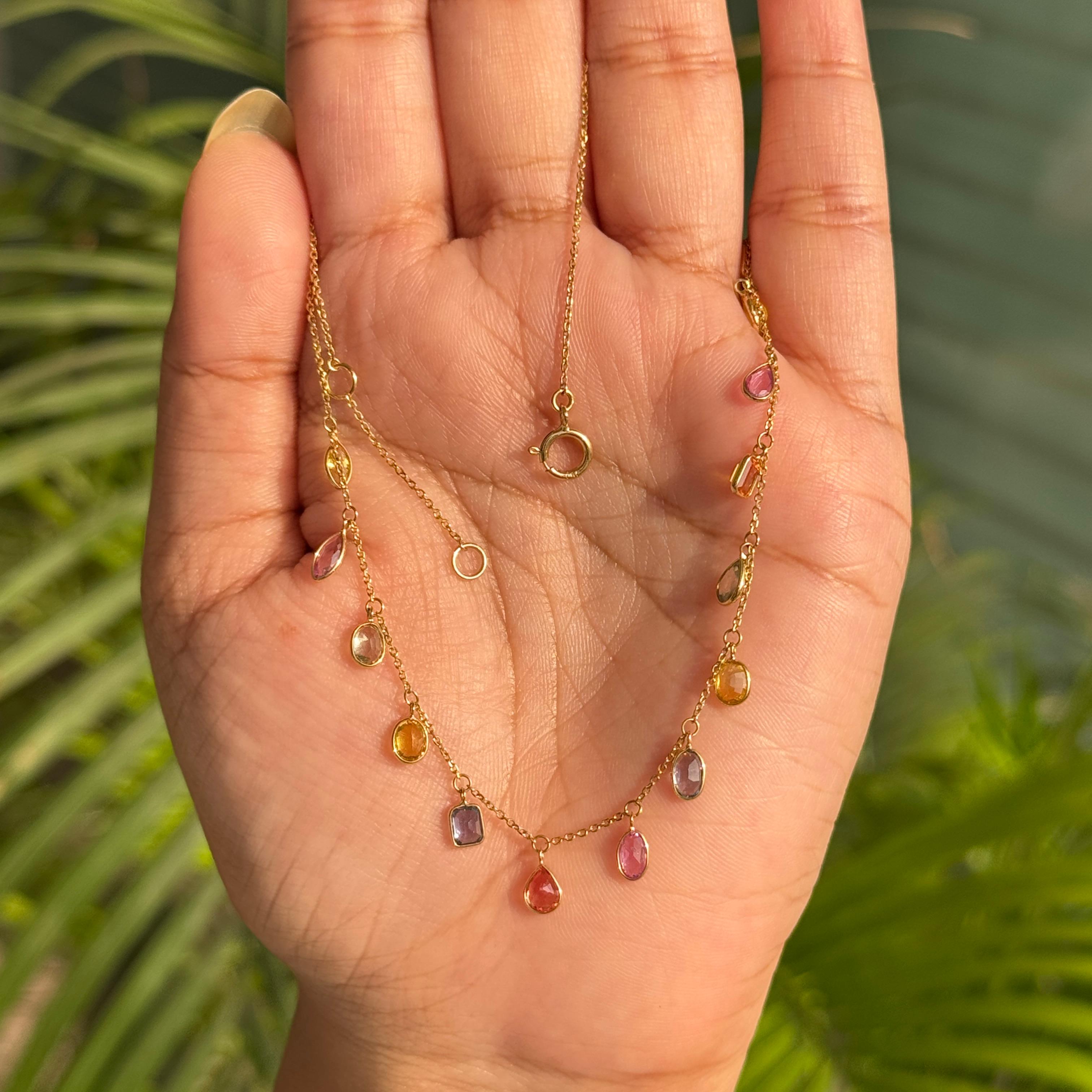 VR Jewels 4.45 Ct natürliche Multi Farbe Saphir Fransen Halskette 18K Gelbgold im Angebot 6