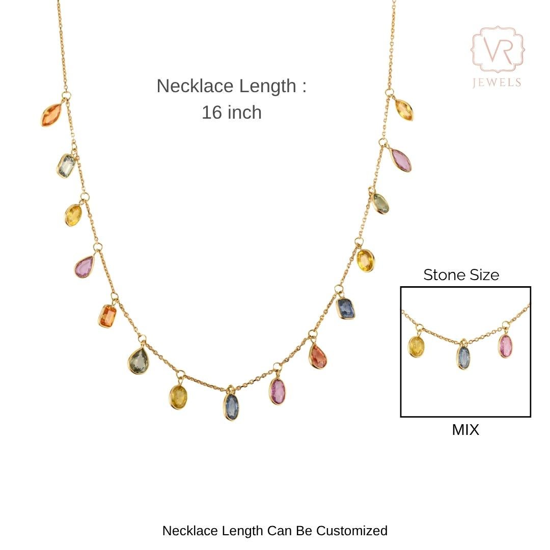 VR Jewels 4.45 Ct natürliche Multi Farbe Saphir Fransen Halskette 18K Gelbgold im Angebot 7