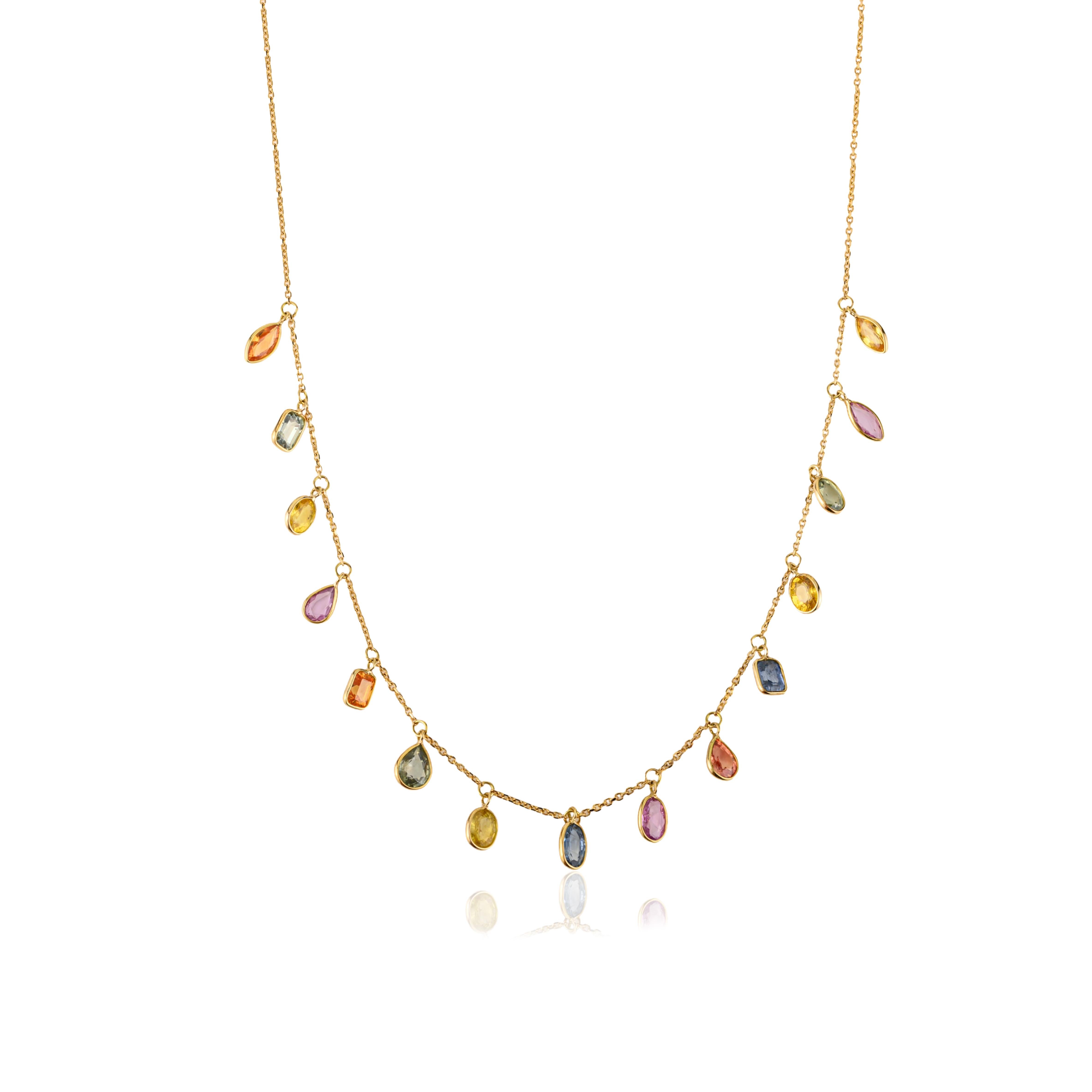 VR Jewels 4.45 Ct natürliche Multi Farbe Saphir Fransen Halskette 18K Gelbgold im Angebot 1