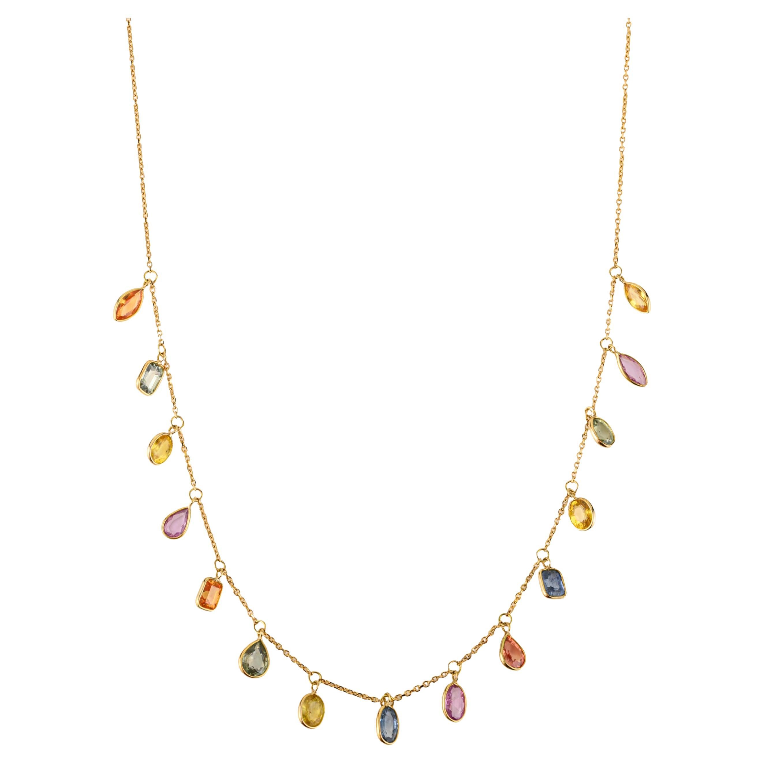 VR Jewels - Collana con frange di zaffiri naturali multicolore da 4,45 carati - Oro giallo 18 carati