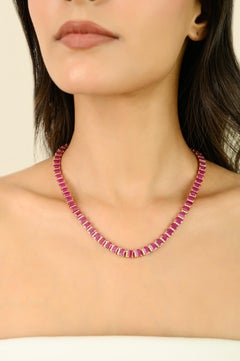 VR Jewels 50.19 Ct Ruby & 3.06 Ct Diamond Tennis Necklace in 14K Yellow Gold
