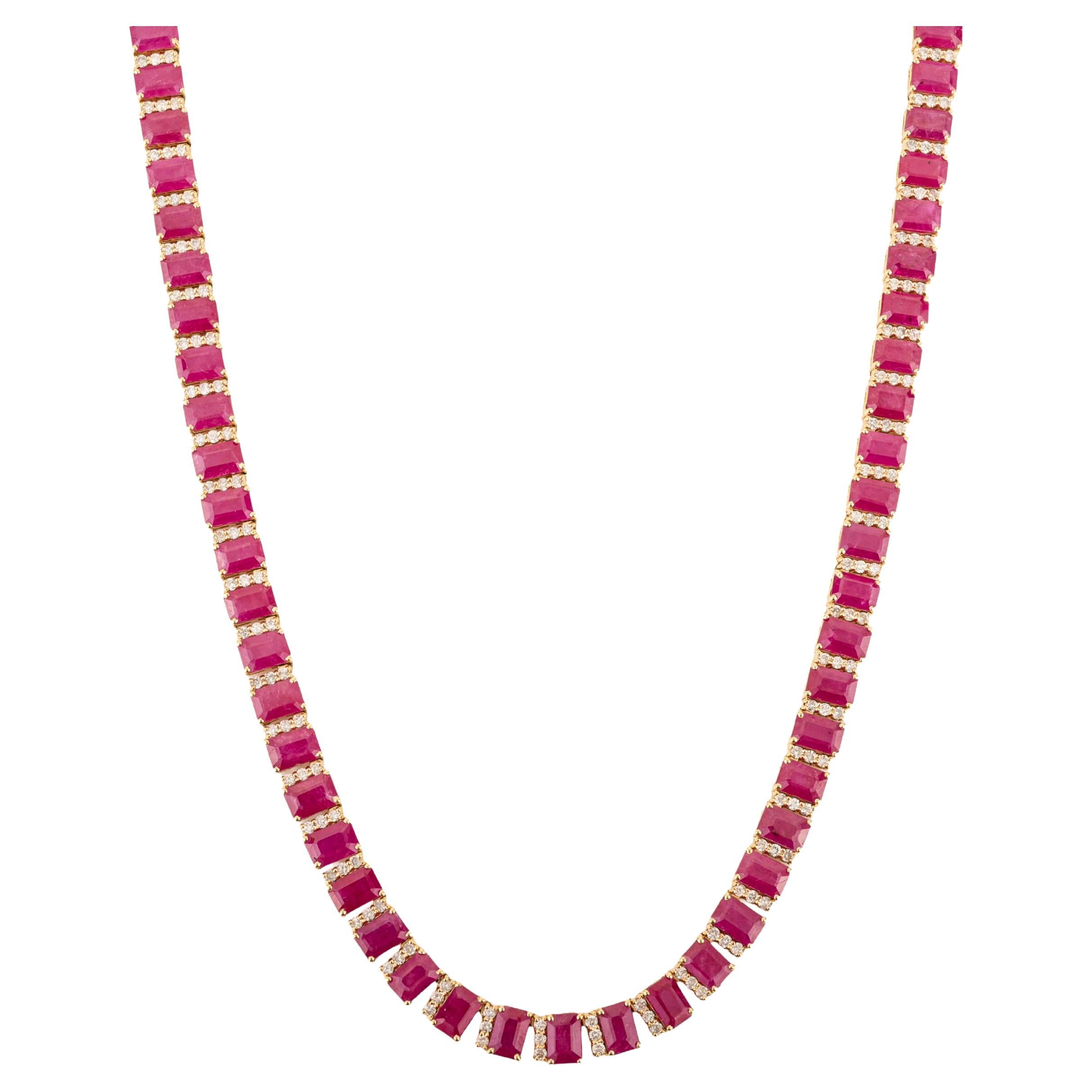 VR Jewels 50.19 Ct Ruby 
3.06 Ct Diamond Tennis Necklace in 14K Yellow Gold