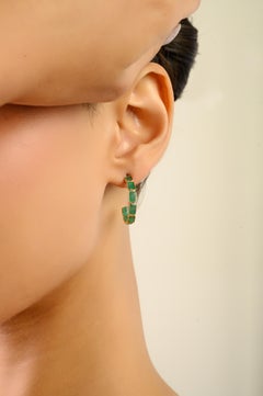 VR Jewels 5.45Ct Octagon Emerald Hoop Earrings in 18K Yellow Gold Holiday Gift