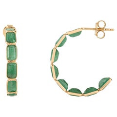 VR Jewels 5.45Ct Octagon Emerald Hoop Earrings in 18K Yellow Gold Holiday Gift