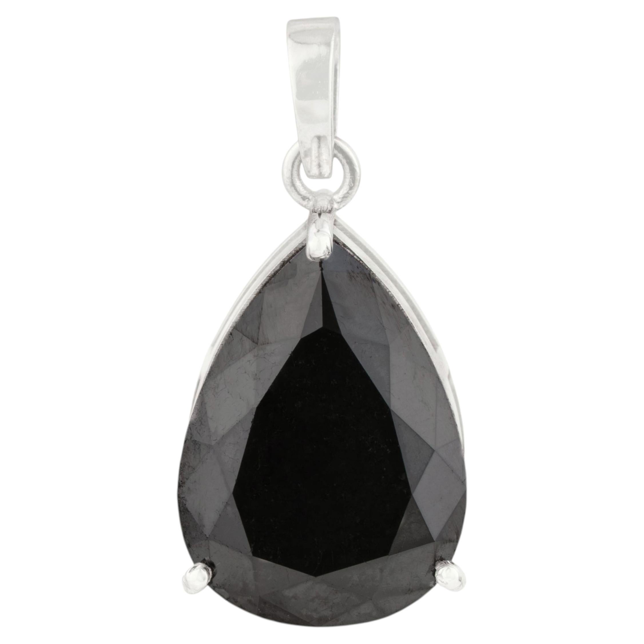 VR Jewels 5.89ct Bold Black Diamond Pear Cut Solitaire Pendant in 14K White Gold