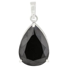 VR Jewels 5.89ct Bold Black Diamond Pear Cut Solitaire Pendant in 14K White Gold