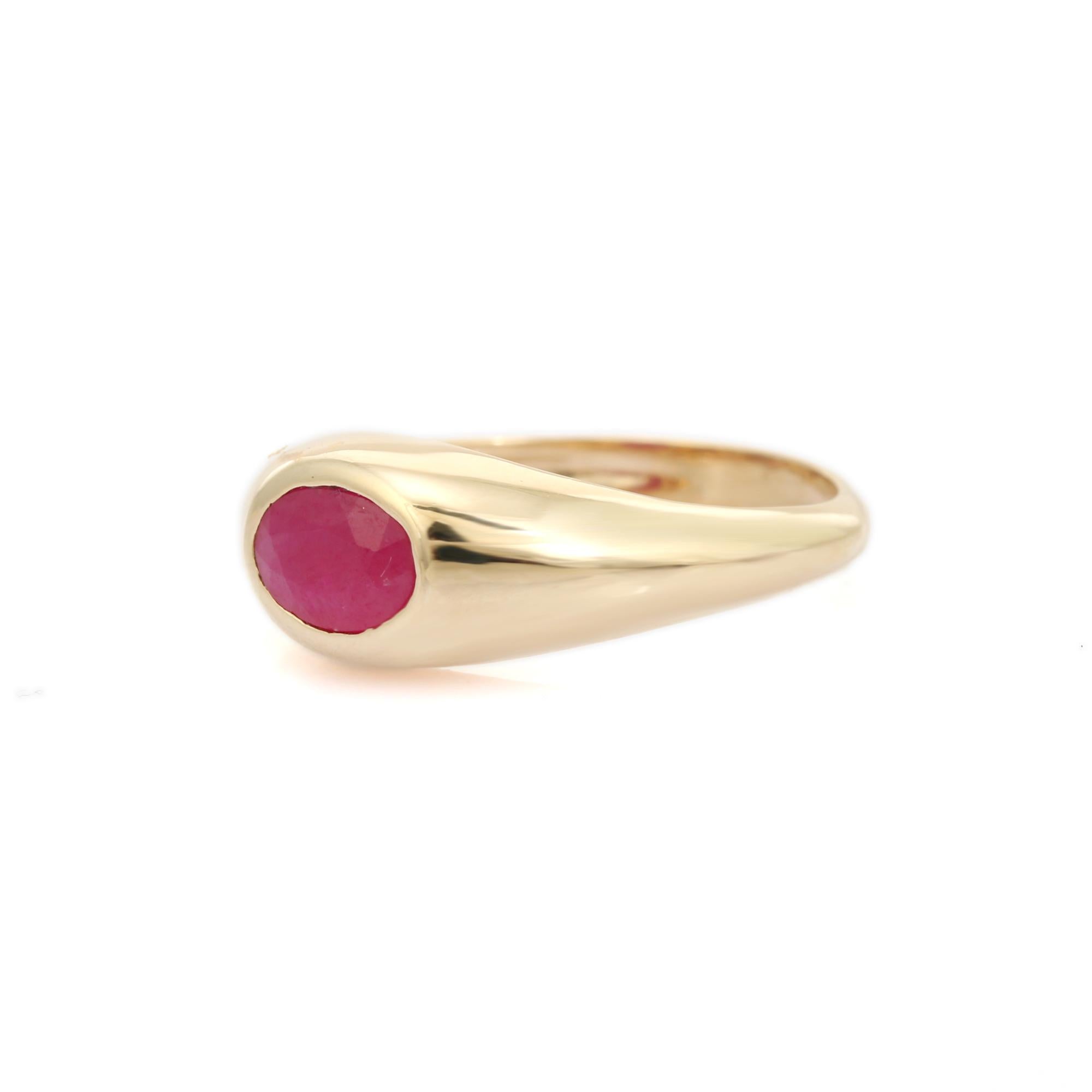 For Sale:  VR Jewels Certified 14k Yellow Gold Oval Cut Natural Ruby Signet Unisex Ring 3