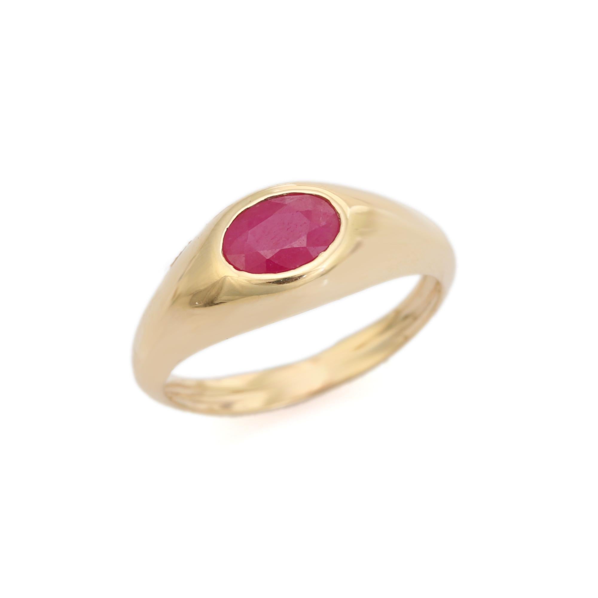 For Sale:  VR Jewels Certified 14k Yellow Gold Oval Cut Natural Ruby Signet Unisex Ring 7