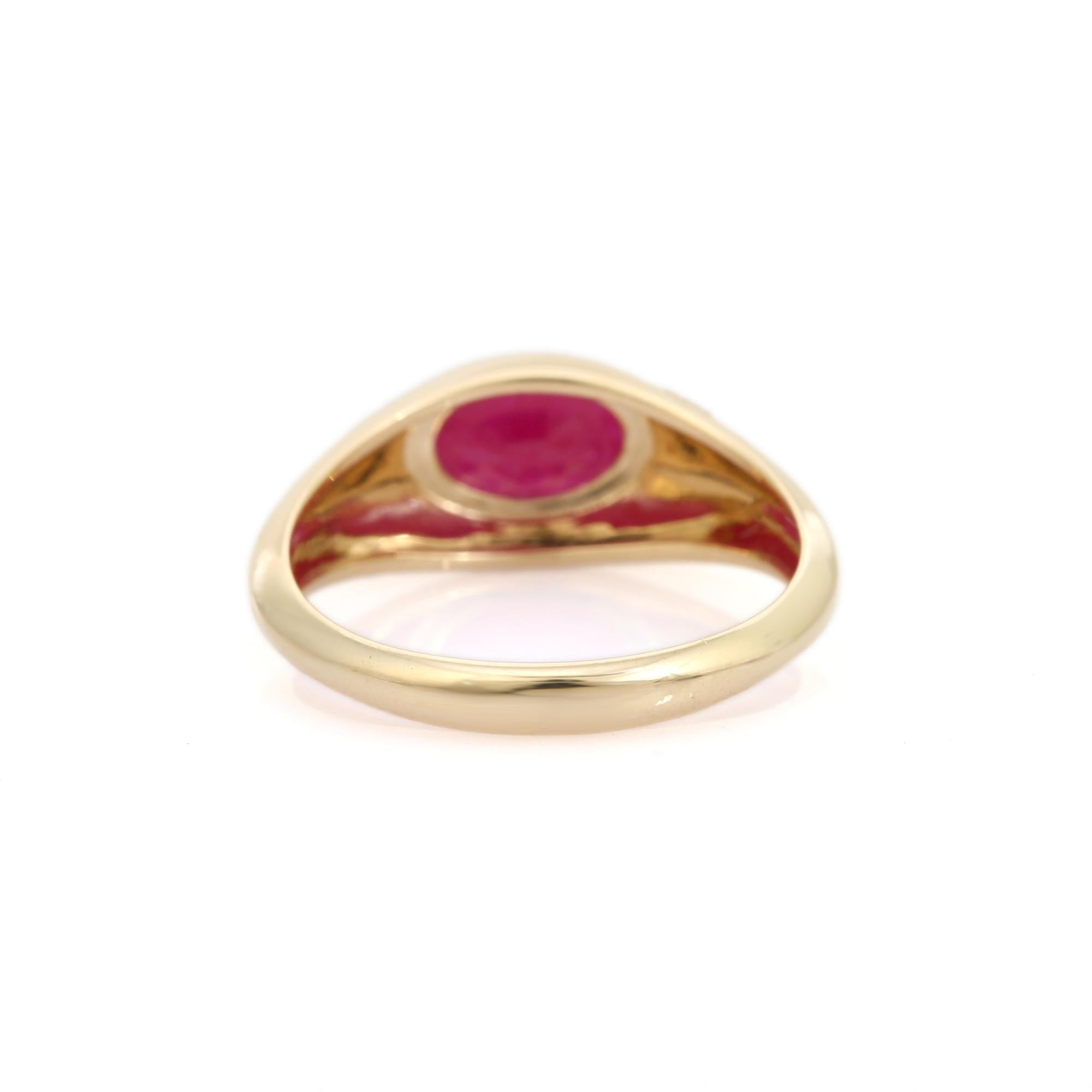 For Sale:  VR Jewels Certified 14k Yellow Gold Oval Cut Natural Ruby Signet Unisex Ring 9