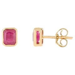 VR Jewels Dainty Octagon Cut Ruby Bezel-Set Stud Earrings in 14K Yellow Gold