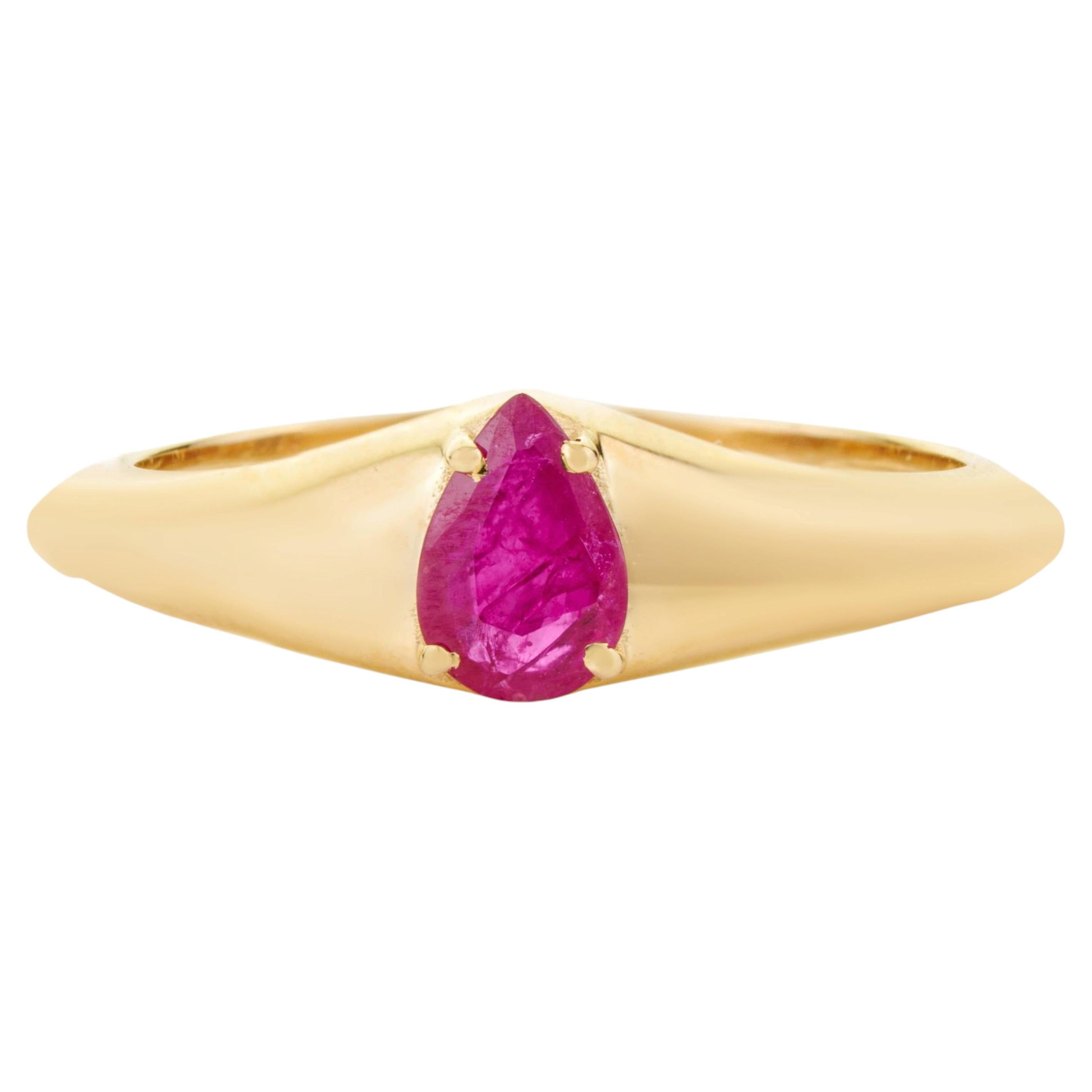 For Sale:  VR Jewels Dainty Pear Cut Natural Ruby Solitaire Ring in 14K Yellow Gold