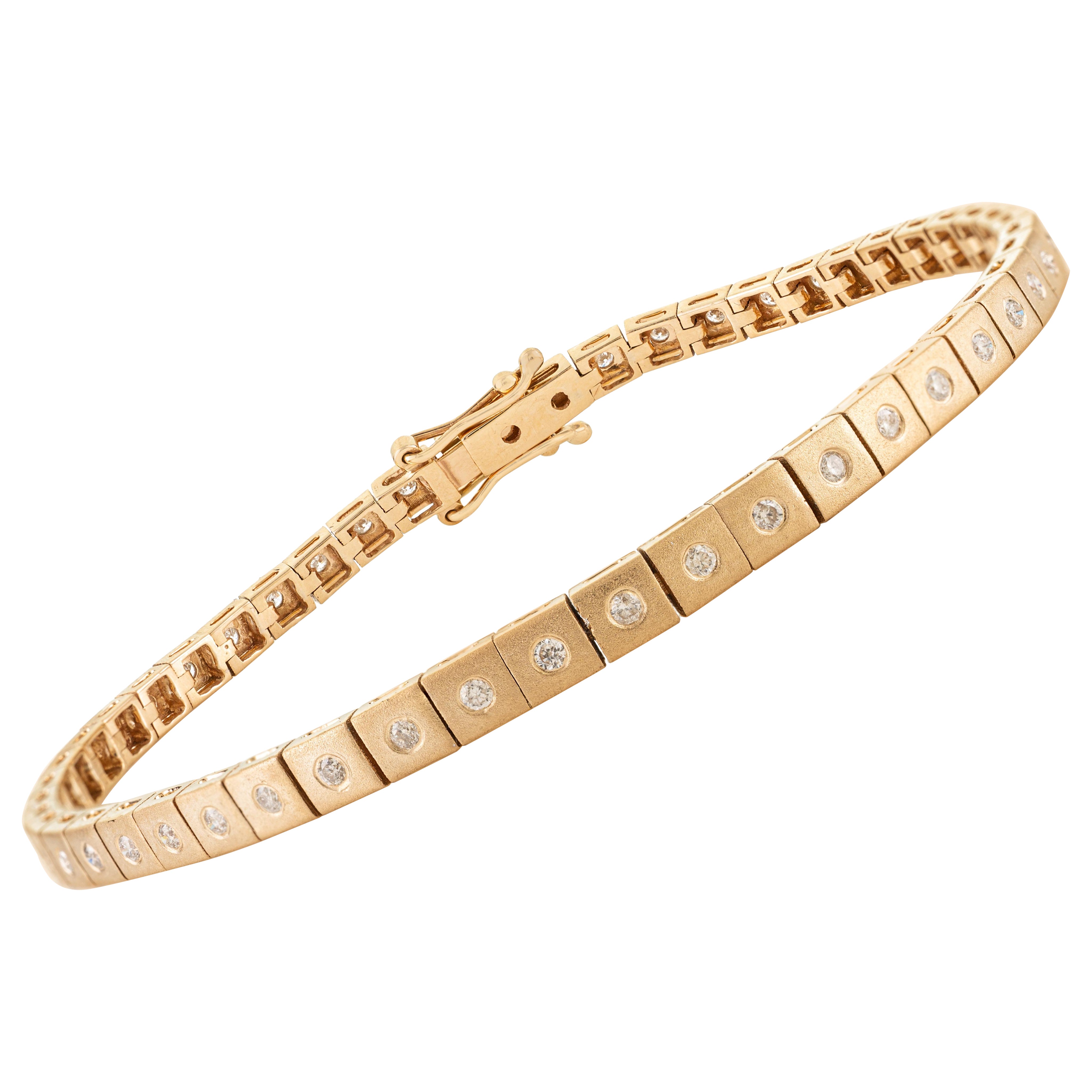 VR Jewels Matte Finish Diamond Geometric Tennis Bracelet in 14k Yellow Gold