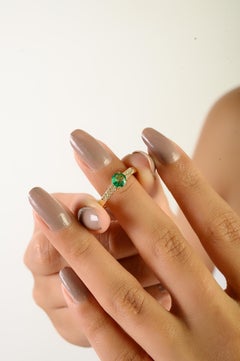 VR Jewels Emerald & Diamond 14K Yellow Gold Solitaire Engagement Ring for Women