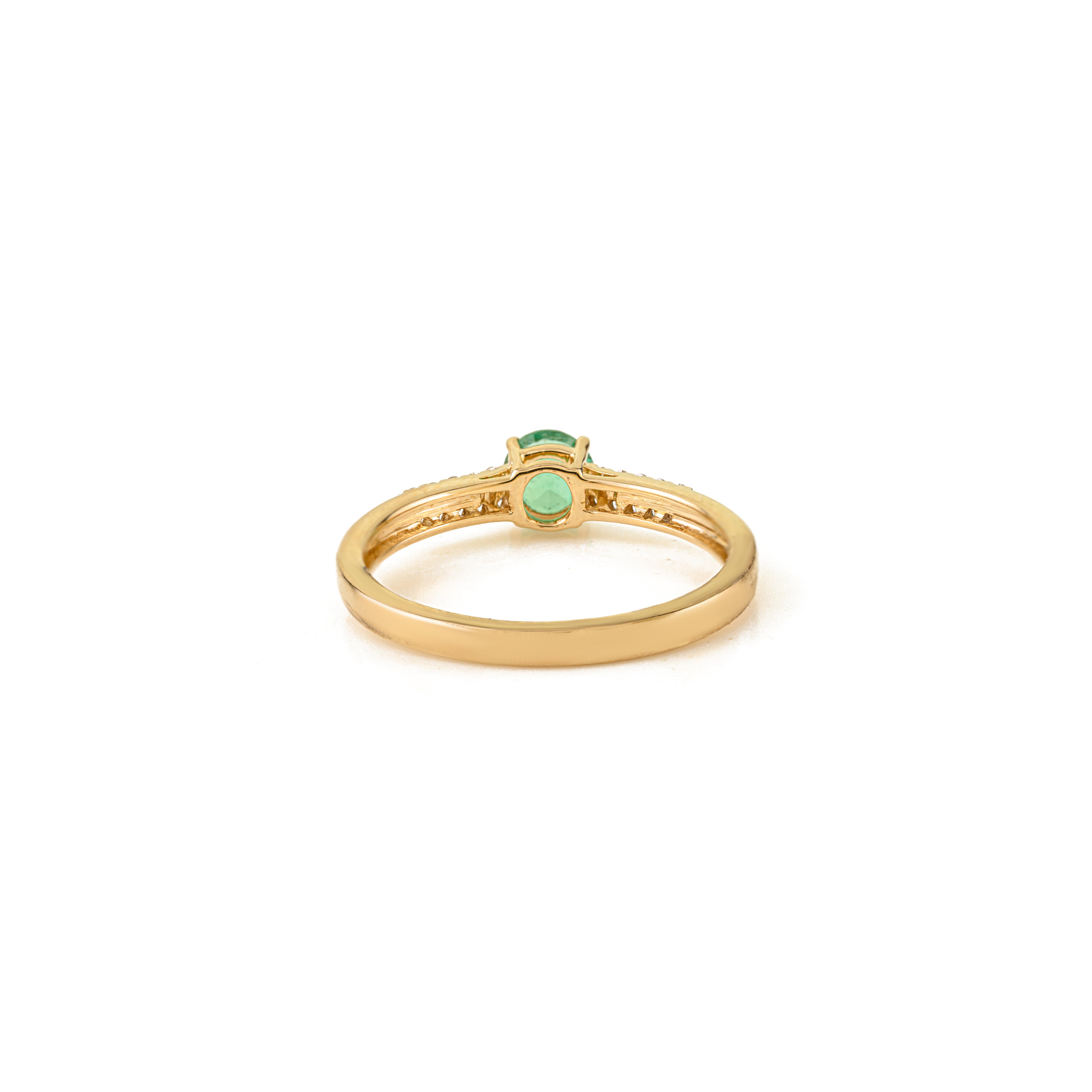 En vente :  VR Jewels Bague de fiançailles solitaire en or jaune 14 carats avec émeraude et diamant pour femmes 5
