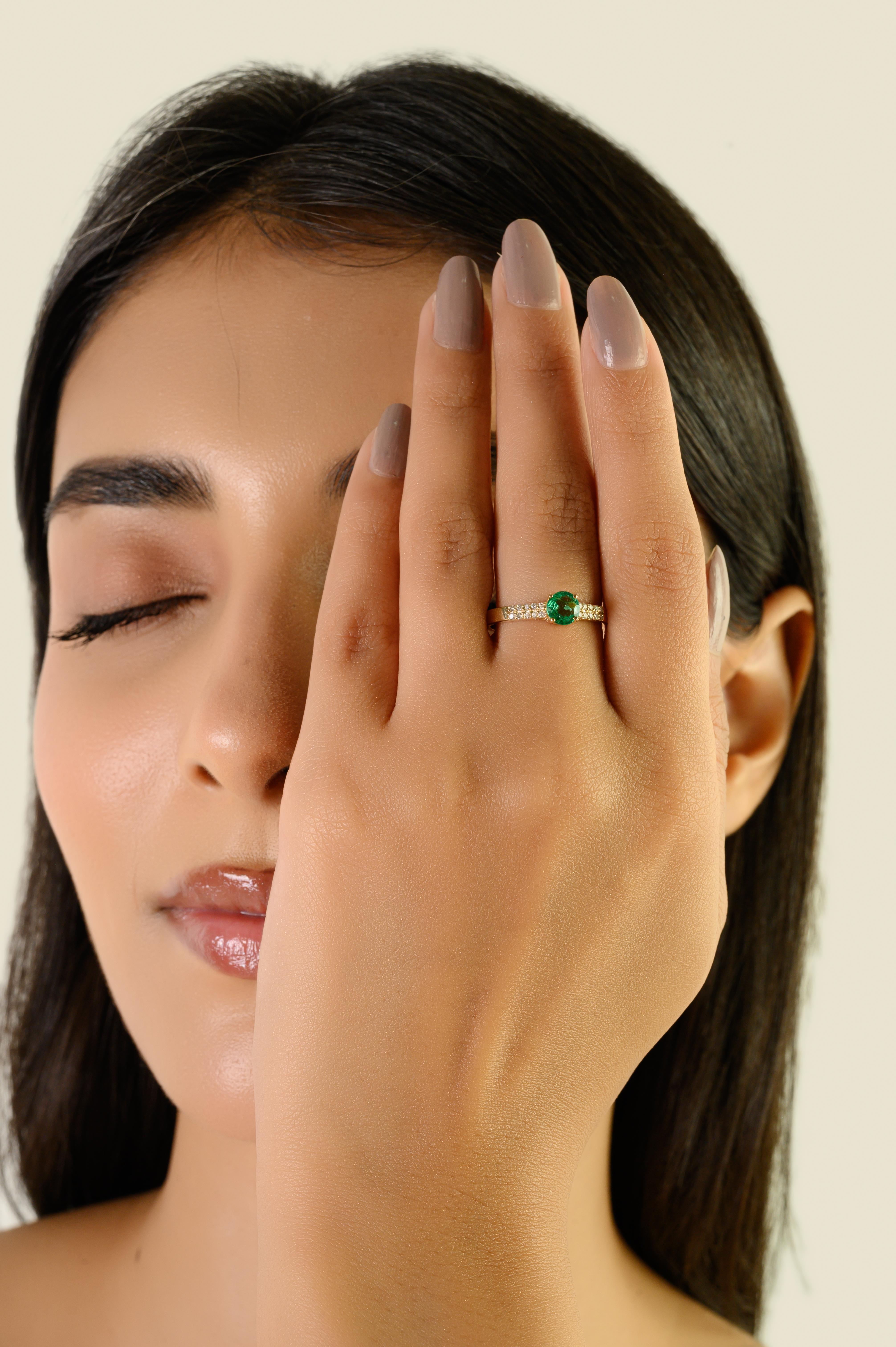 En vente :  VR Jewels Bague de fiançailles solitaire en or jaune 14 carats avec émeraude et diamant pour femmes 6